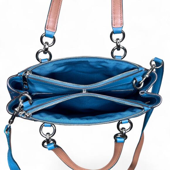 Coach Christie Carryall Teal Wildflower Leather satchel crossbody shoulder bag - Picture 7 of 11